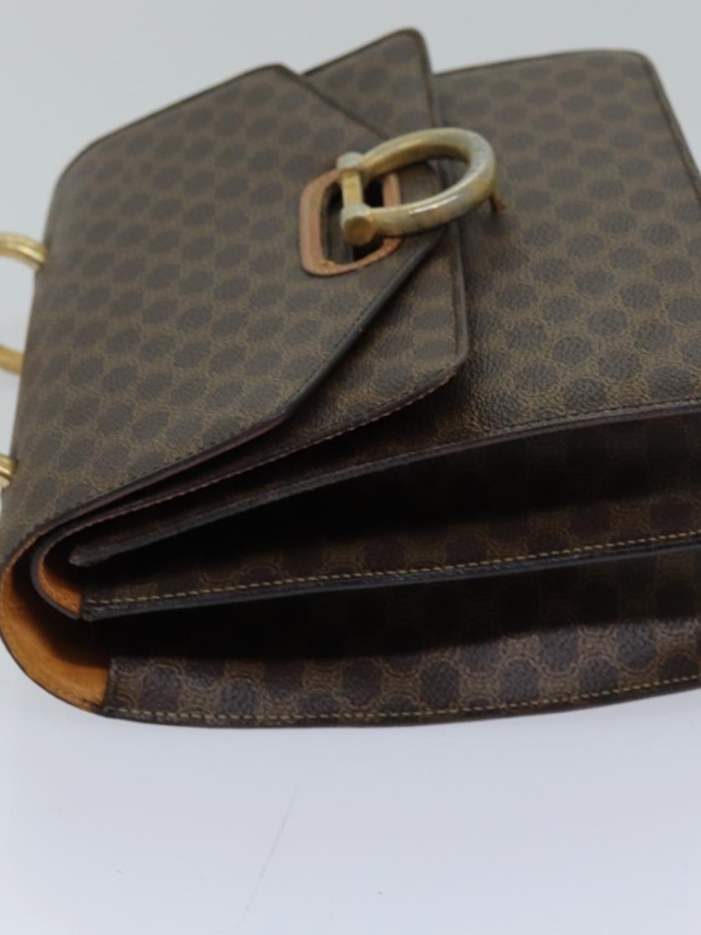 Celine Brown Monogram Satchel with Tan Trim and Gold Hardware - Picture 3 of 4